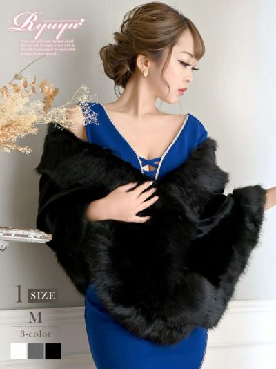 MAX半額SALE￥7678→￥5374！ ふわふわファーショール大判ボレロ みりちゃむ ゆずは 着用 キャバアウター【Ryuyu】プ(M)(グレー/ホワイト/ブラック)