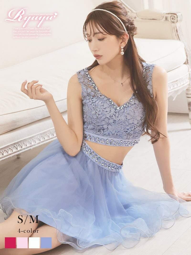 花柄刺繍レースボリュームチュールセットアップドレス【Ryuyu】