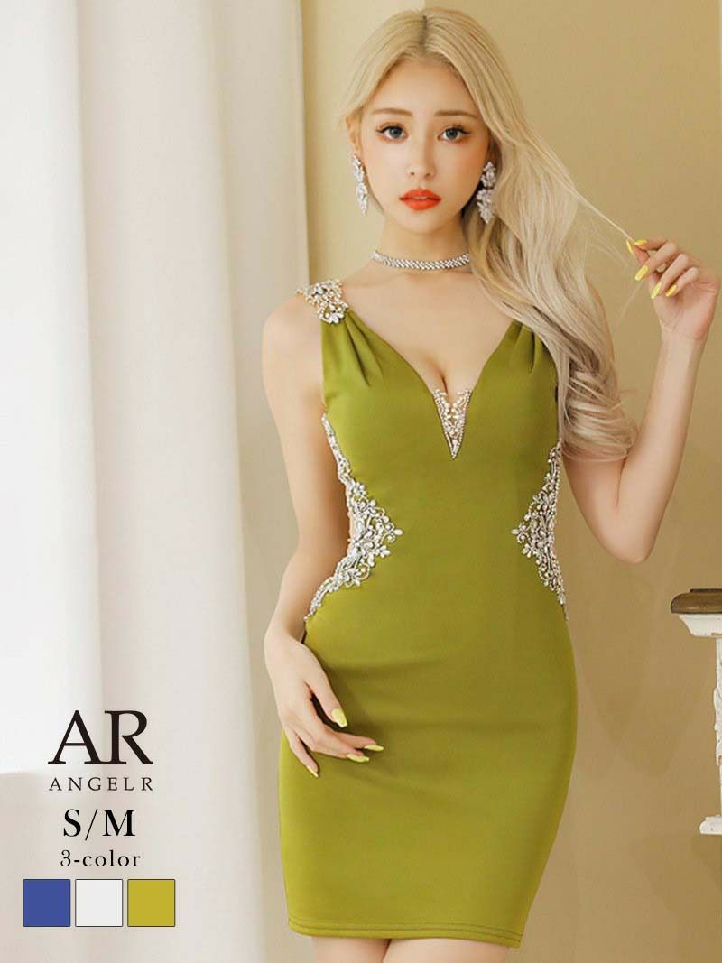 【Angel R/エンジェルアール】肩ビジューウエストパールワンカラーキャバドレス