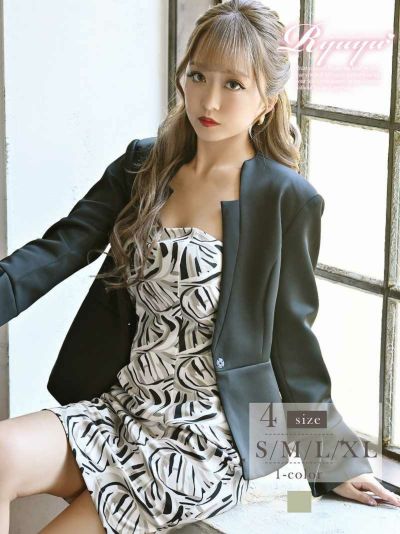 ペイズリー柄モノトーンペプラム風ベアワンピレディーススーツ みりちゃむ 着用 キャバスーツ【Ryuyu】(S/M/L/XL)(ベージュ)