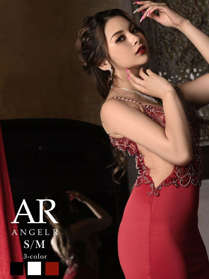 【Angel R/エンジェルアール】ビジュー刺繍レース深スリットロングドレス ゆきぽよ 着用キャバクラドレス