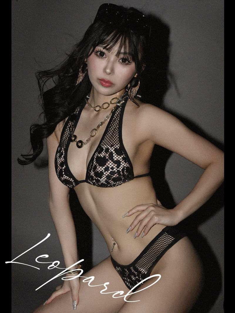 ※予約販売※ヒョウ柄メッシュホルターネック三角ビキニ MIYU 着用  レディース水着【Ryuyu/リューユ】