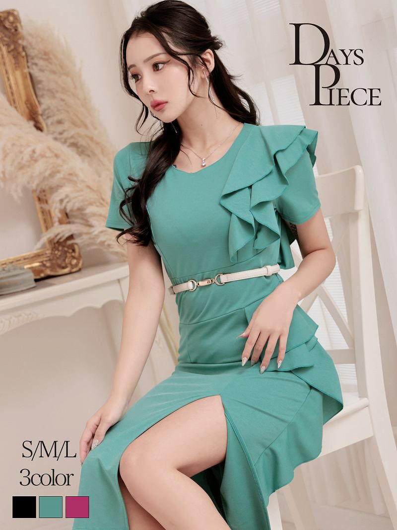 ビビッドカラーアシンメトリー膝丈キャバワンピ　KANO 着用 キャバドレス【DAYS PIECE】