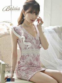 フリルデザイン総レースタイトキャバドレス 加賀美早紀 着用 ミニドレス【Belsia】(S/M/L)(ピンク/ブルー)