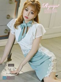 サイドシアーレースデザイン袖付きキャバドレス ゆずは れいぽよ 着用 ミニドレス【Ryuyu/リューユ】(S/M/L)(ミント/ピンク/グレー)【新キャバ応援セット対象】