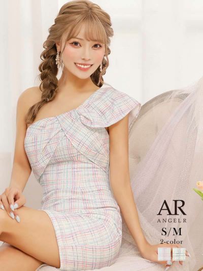 【Angel R/エンジェルアール】カラーツイードワンショルリボンタイトキャバドレス(S/M)(ピンク/ブルー)