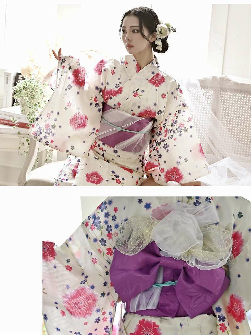 【即納】白地に映えるピンク桜柄セパレート浴衣【Ryuyu/リューユ】