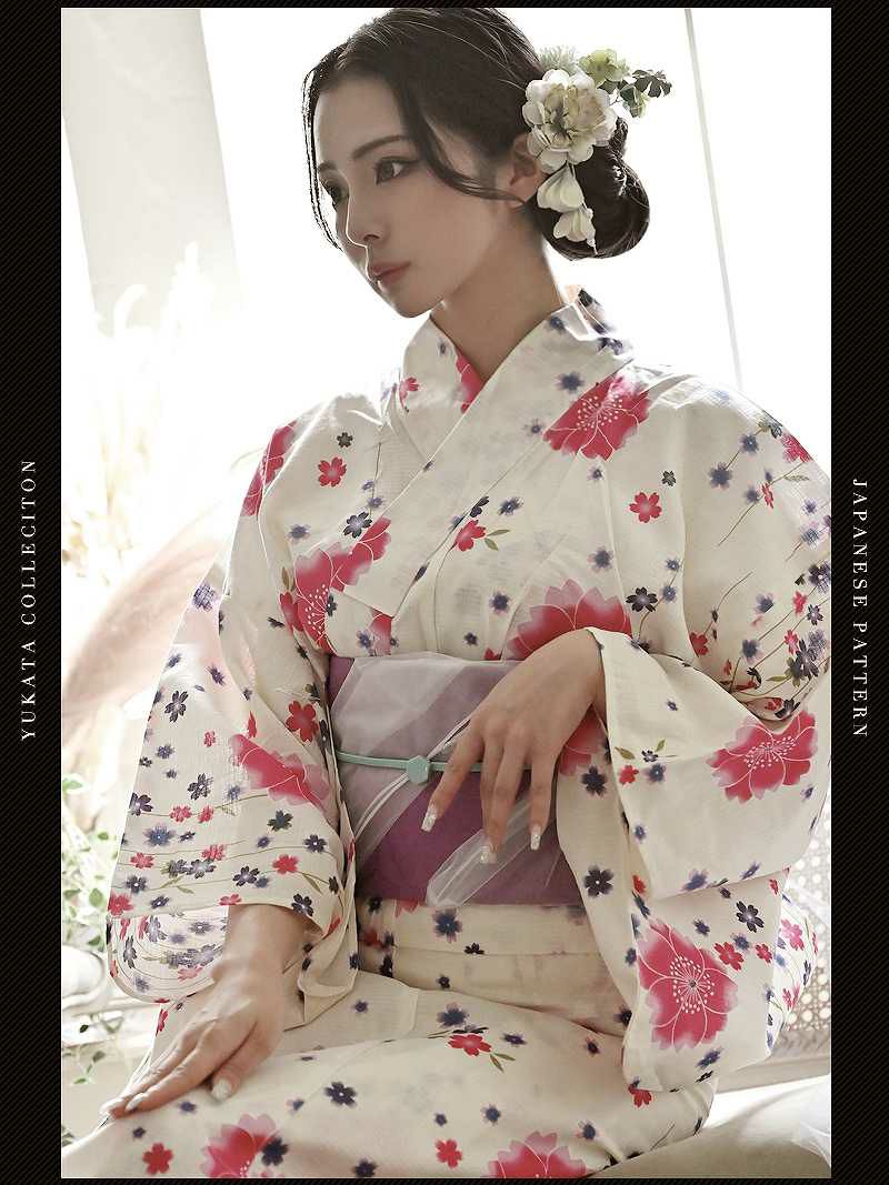 【即納】白地に映えるピンク桜柄セパレート浴衣【Ryuyu/リューユ】
