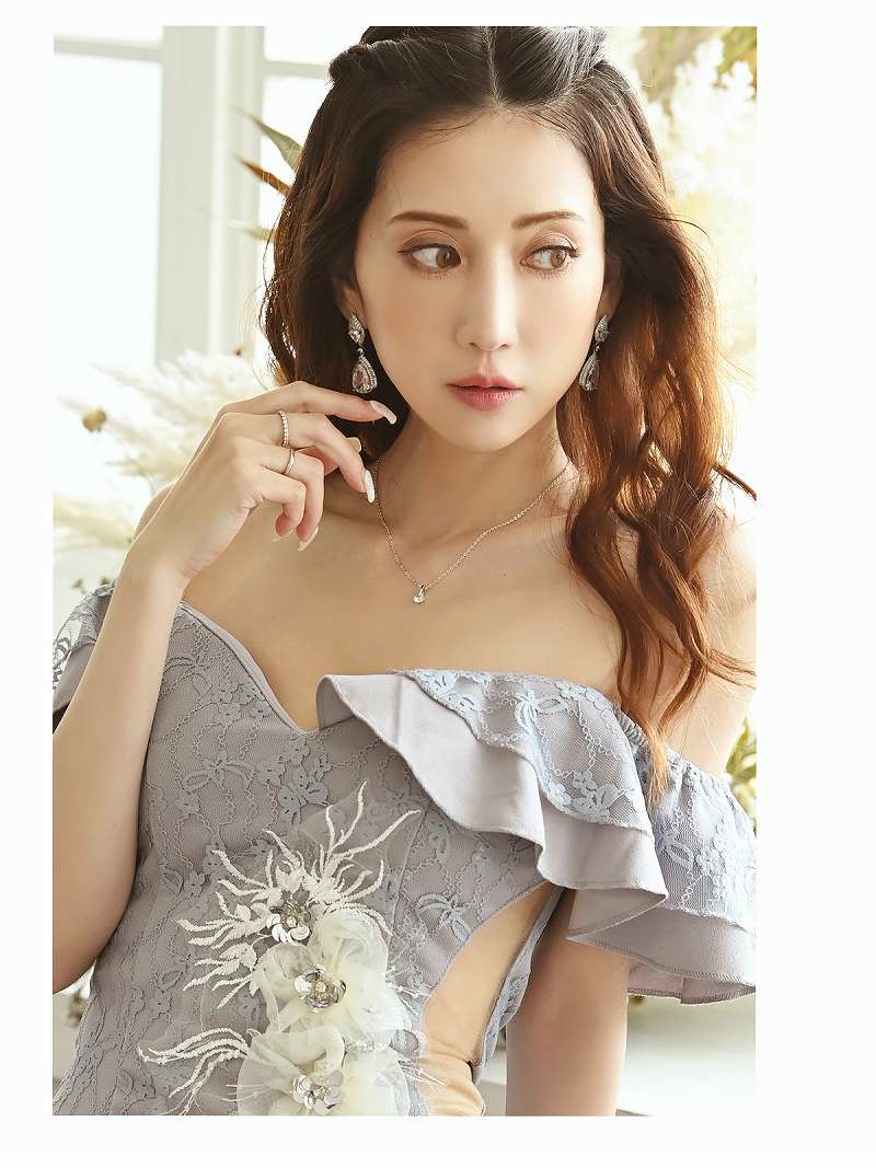立体花柄刺繍アシンメトリーセクシーキャバドレス 加賀美早紀 着用 ミニドレス【Belsia/ベルシア】