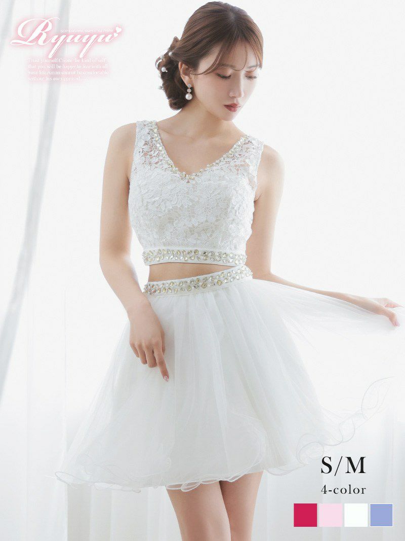 ミニ丈デザイン花柄刺繍ビジューセットアップキャバドレス【Ryuyu】