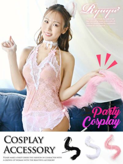 ハロウィンコスプレ ふわふわしっぽプチプラレディースコスプレ小物【Ryuyu】(フリーサイズ)(ブラック/ホワイト/ピンク)