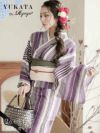 浴衣 ストライプデザインモダンな紫カラーの大人レディース浴衣2点セット【Ryuyu/リューユ】