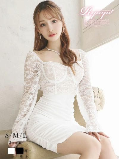 ゾロ目SALE￥6980→￥3555！ sexyビスチェレースオフショルキャバクラドレス ミニドレス【Ryuyu】(S/M/L)(ブラック/ホワイト)