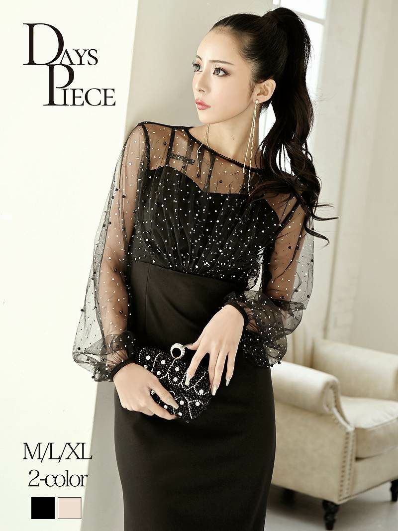 一部予約販売※上品清楚シースルー袖付きミニドレス KANO 着用 キャバ  