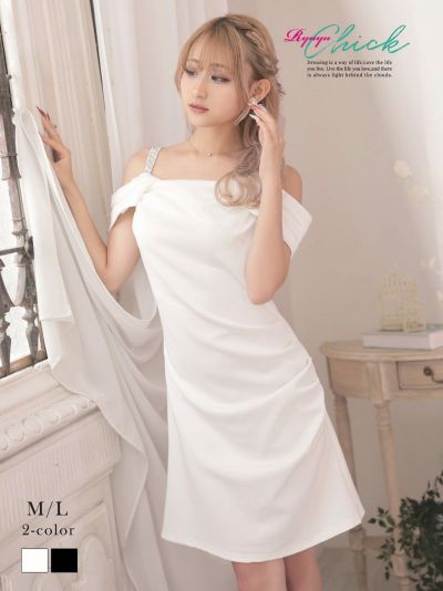 ビジューラインワンカラータイトキャバドレス あいみん 着用 ミニドレス【RyuyuChick】(M/L)(ブラック/ホワイト)