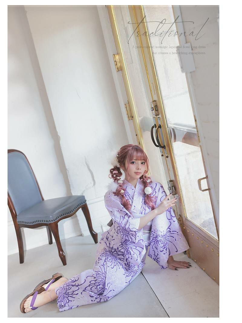美グラデ紫ピンク花柄浴衣 あいさ 着用レディース浴衣帯セット【Ryuyu 