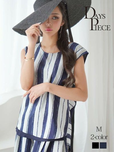 ゾロ目SALE￥6028→￥1555！ バックシャン韓国風セットアップ【DAYS PIECE】キャバワンピ(M)(ネイビー/ブラック)