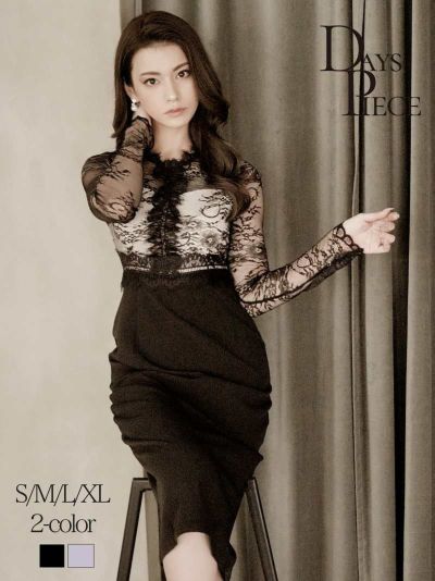 ※一部予約販売※シアー大人セクシー袖付きキャバドレス 膝丈ラウンジドレス【DAYS PIECE】(S/M/L/XL)(ピンク/ブラック)