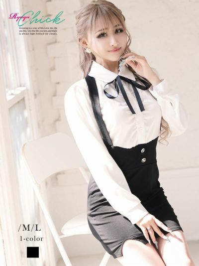 重ね着風cute韓国風キャバクラワンピース あいみん着用 キャバワンピ【RyuyuChick】(M/L)(ブラック)