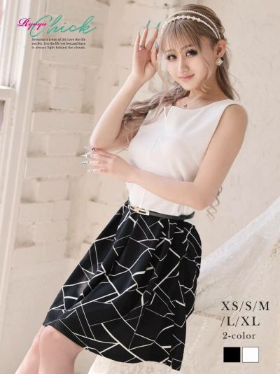 ゾロ目SALE￥3278→￥2555！ バイカラーフレアーキャバクラワンピース あいみん 着用 ラウンジワンピ【RyuyuChick】(XS/S/M/L/XL)(ブラック/ホワイト)