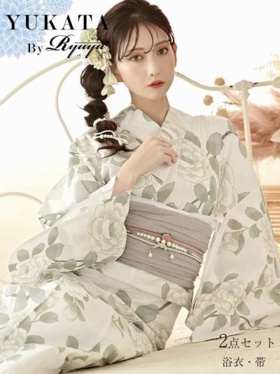 浴衣早割SALE￥13800→￥12420！ 浴衣 白地に椿柄で色気を纏うレディース浴衣 加賀美早紀 着用 大人ゆかた2点セット【Ryuyu】(フリーサイズ)(ホワイト)