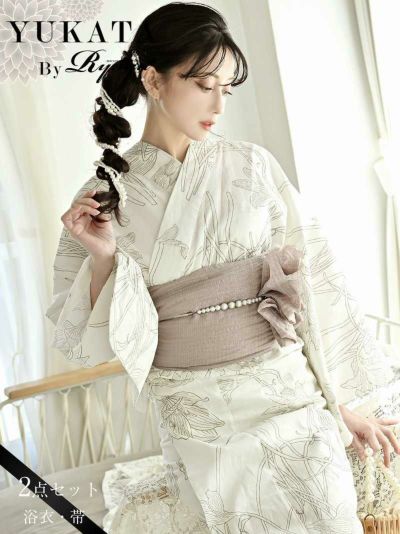 浴衣早割SALE￥13800→￥12420！ 浴衣 百合柄×白地が可憐なレディース浴衣 加賀美早紀 着用 大人ゆかた2点セット【Ryuyu】(フリーサイズ)(アイボリー)