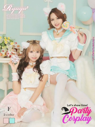 コスプレ セーラーデザインパステルキャットハロウィンコスプレ あいさ あいみん 着用 レディースコスプレ10点セット【Ryuyu】(フリーサイズ)(グリーン/ピンク)