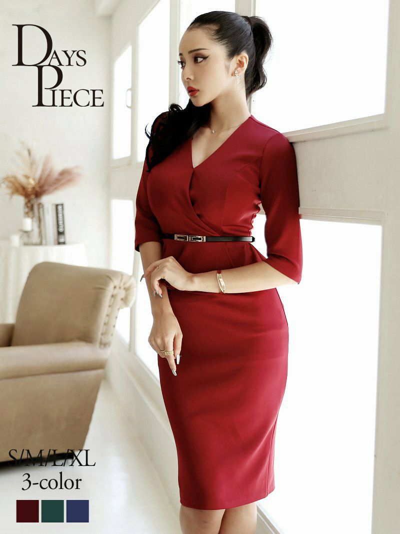 ペプラムデザイン袖付き色っぽ韓国ワンピース KANO 着用 韓国ドレス【DAYS PIECE】