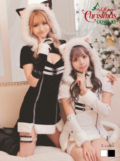 サンタコスプレ アニマルバストジップファーサンタ衣装7点セットあいさ　あいみん 着用キャバサンタ【Ryuyu】(フリーサイズ)(ホワイト/ブラック)