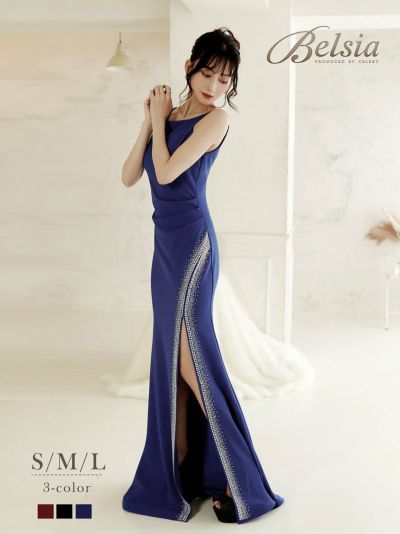 深スリット入りタイトマーメイドロングドレス 加賀美早紀 着用キャバドレス【Belsia】(S/M/L)(レッド/ブラック/ブルー)
