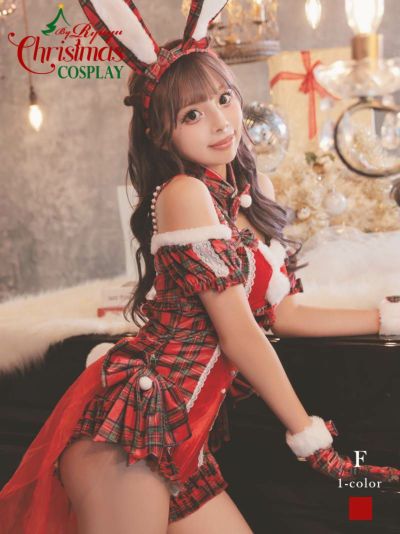 サンタコスプレ レッドチェック柄バニーサンタコスプレ9点セット あいさ 着用 サンタコスプレ【Ryuyu】(フリーサイズ)(レッド)