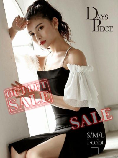 【訳ありアウトレット】フレア袖付き韓国キャバワンピ風ミニドレス【DAYS PIECE】(S/M/L)(ブラック)