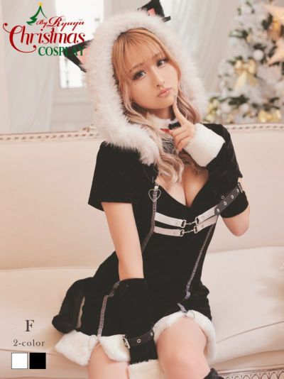 サンタコスプレ キャットタイトワンピースサンタ衣装7点セットあいさ　あいみん 着用キャバサンタ【Ryuyu】(フリーサイズ)(ホワイト/ブラック)
