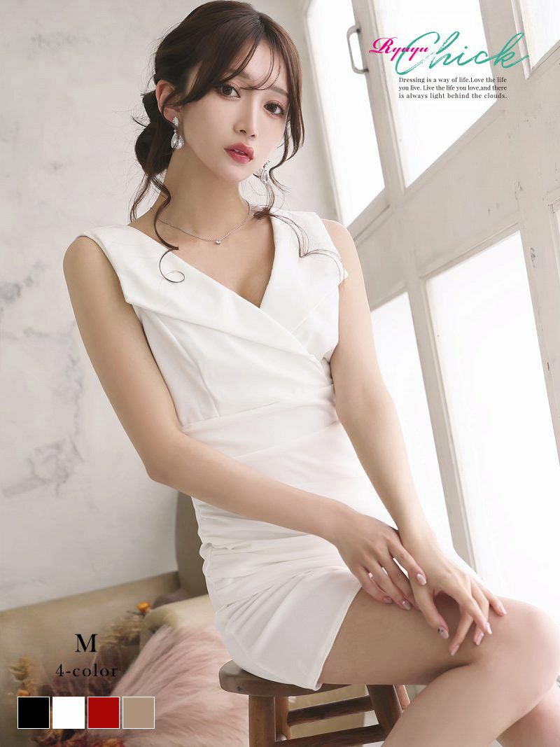 ※一部予約販売※襟付きカシュクールタイトミニドレス【RyuyuChick】