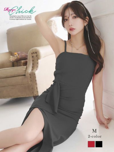ゾロ目SALE￥3980→￥2555！ ウエスト切り替えキャミソールロングドレス【RyuyuChick】(M)(レッド/ブラック)