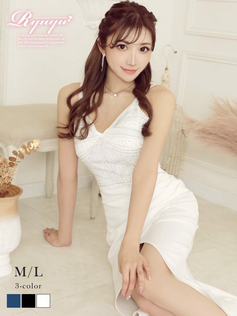 キャミソール深めスリットタイトロングドレス【Ryuyu】