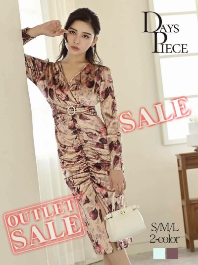 【訳ありアウトレット】袖付フラワー大人タイト韓国キャバワンピース【DAYS PIECE】(S/M/L)(ピンク/ブルー)