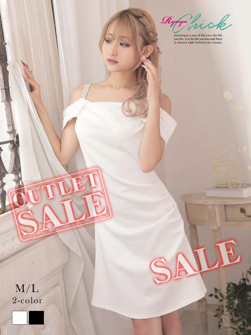【訳ありアウトレット】激安オフショル袖付ミニキャバワンピース【RyuyuChick】