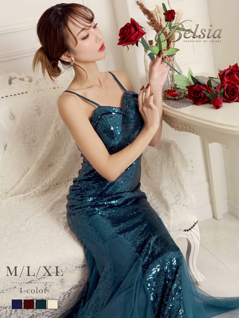マーメイドライン豪華スパンコールロングドレス 武田静加 着用 キャバドレス【Belsia】