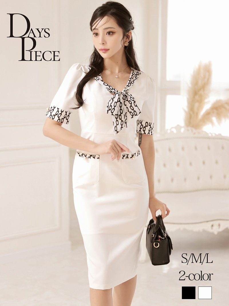 ボウタイリボン半袖韓国風ワンピース　KANO 着用 ラウンジワンピース【DAYS PIECE】