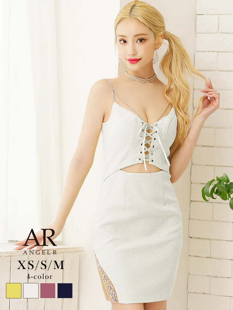 【Angel R/エンジェルアール】キャミ谷間バストレースアップタイトミニキャバドレス