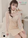 襟付きシースルーデザイン袖付きミニドレス りせり 着用 キャバドレス【RyuyuChick】