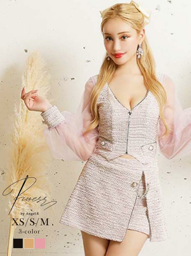 【PURESS/ピュアレス】シアー袖ツイードセットアップキャバミニドレス