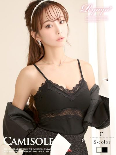SEXYレース×背中魅せパッド付きキャミ【Ryuyu】(フリーサイズ)(ブラック/ホワイト)