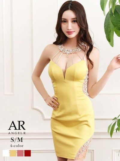 【Angel R/エンジェルアール】ホルターネックビジュータイトミニキャバドレス(S/M)(ホワイト/イエロー/ピンク/レッド)