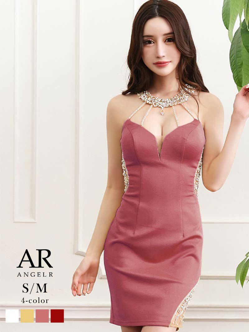 【Angel R/エンジェルアール】ホルターネックビジューセクシーミニキャバドレス