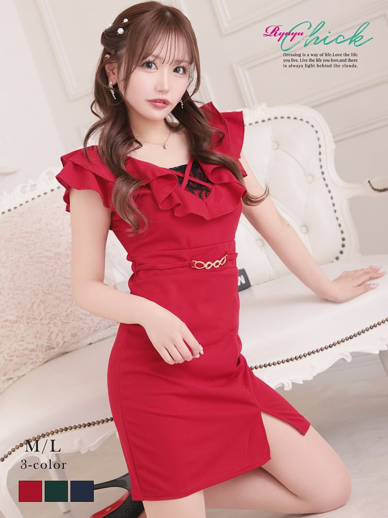 ※一部予約販売※バストジップ×ビビッドカラー美脚魅せドレス【RyuyuChick】