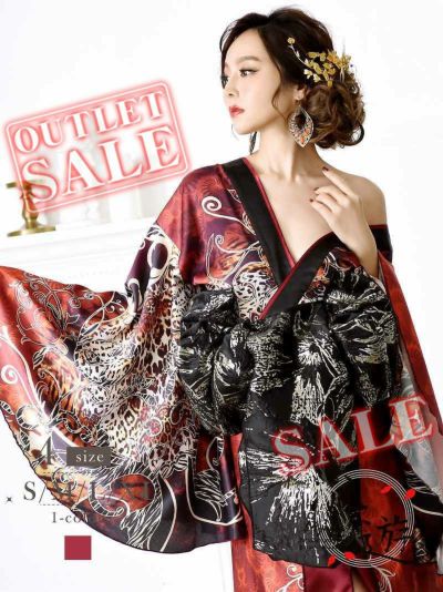 【訳ありアウトレット】和テイスト豹柄の豪華花魁セクシー和柄ドレス【流遊】(S/M/L/XL)(レッド)