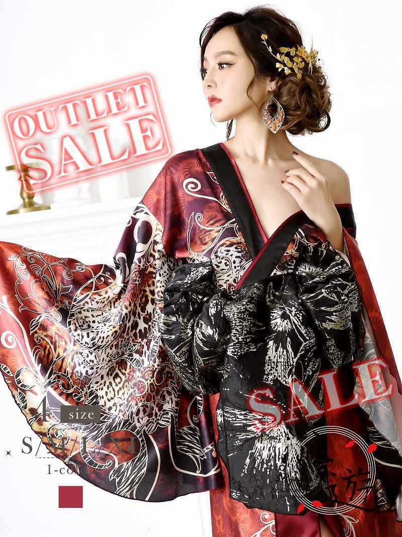 【訳ありアウトレット】和テイスト豹柄の豪華花魁セクシー和柄ドレス【流遊】