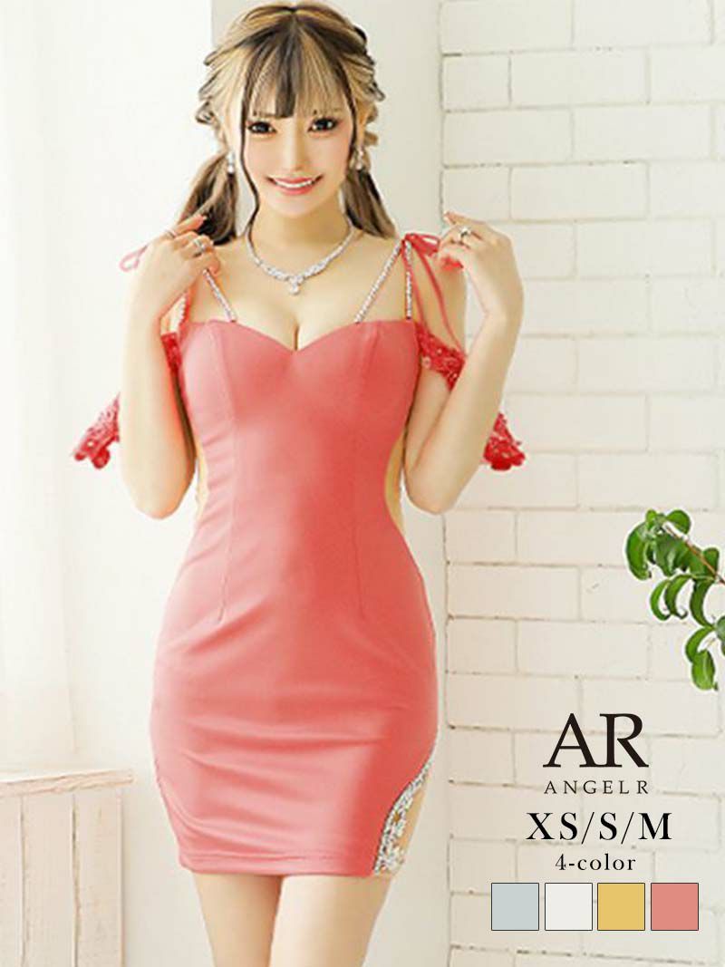 ビジューフラワー刺繍レースタイトキャバミニドレス【Angel R/エンジェルアール】